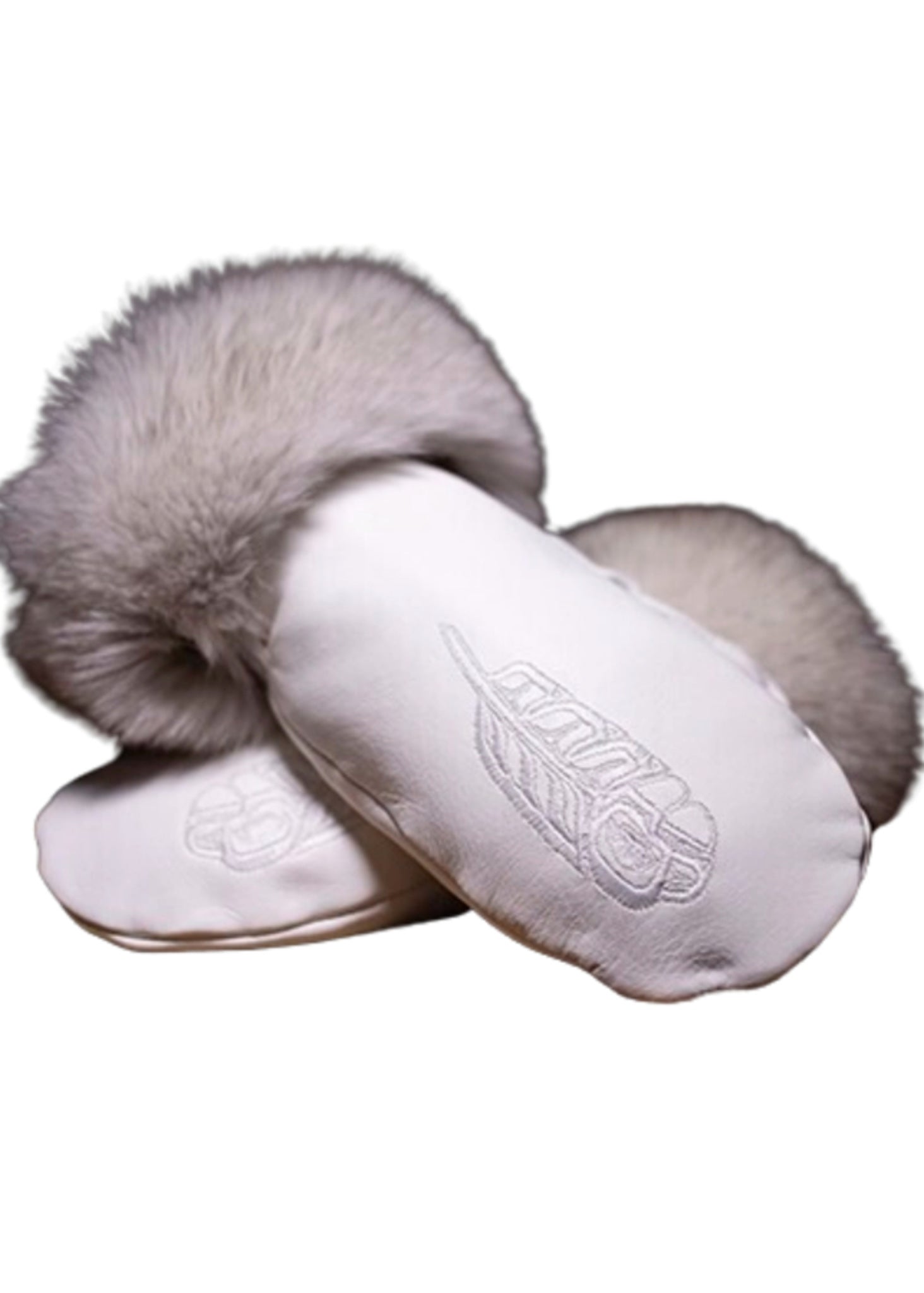 Women's Deerskin Mitts - White with Fox Fur Trim