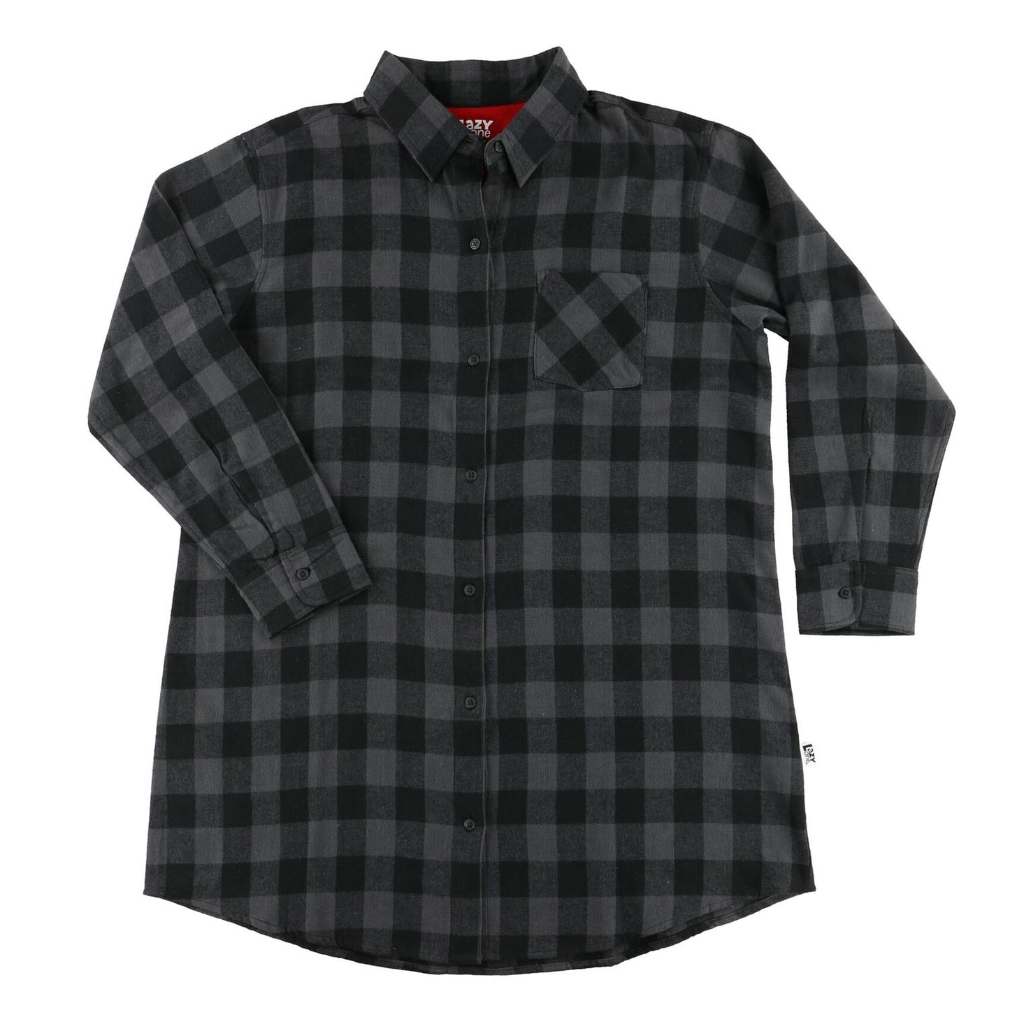 Grey Plaid Flannel Button Nightshirt