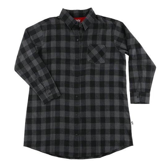 Grey Plaid Flannel Button Nightshirt