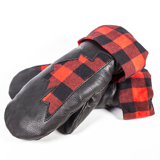 Women's Lumber Jack Deerskin Mitts - Plaid Leaf