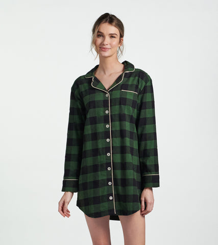 Ladies Green Plaid Flannel Nightdress