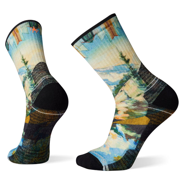 Men's Hike Light Cushion Mountain Print Crew Socks