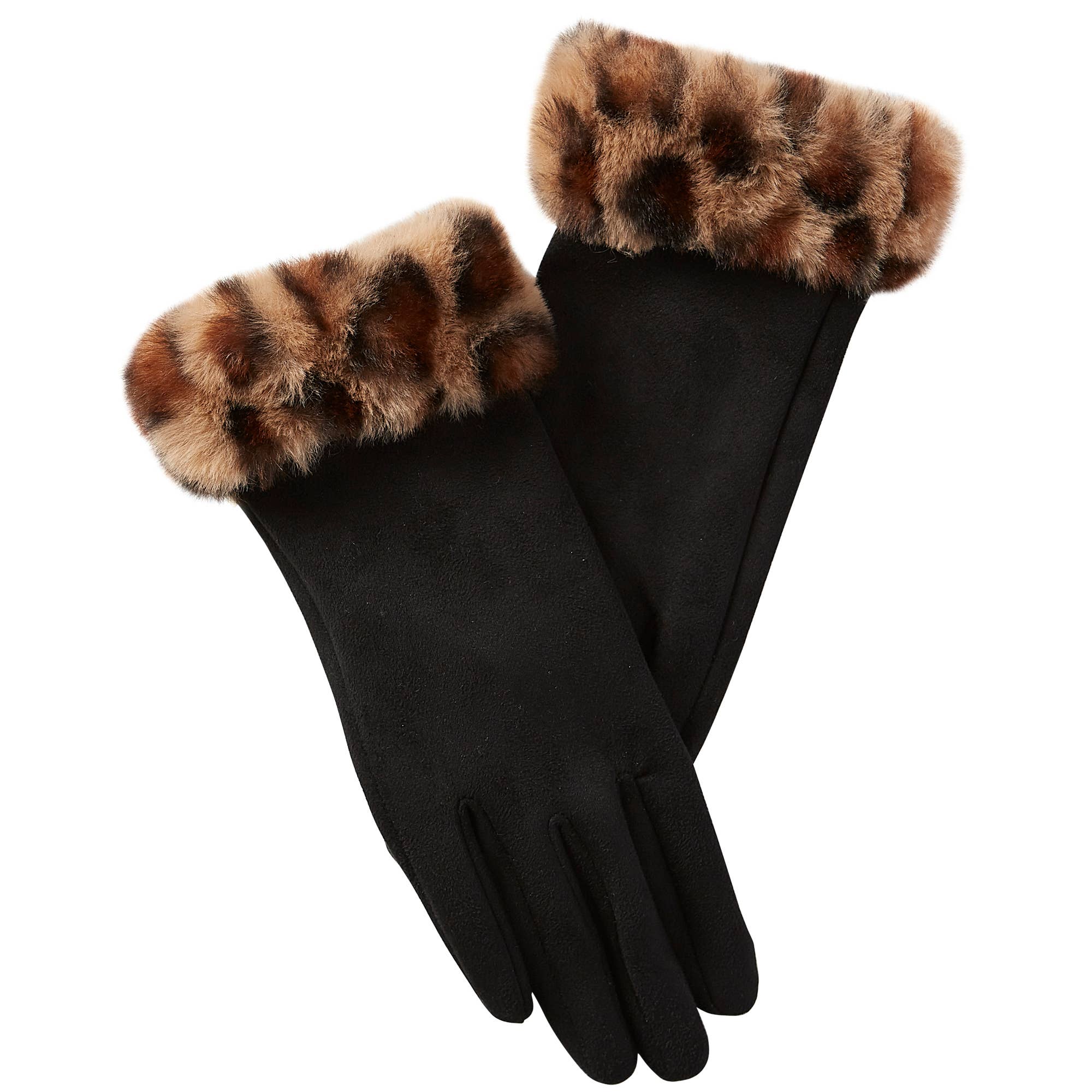 Black Leopard Fuzzy Gloves