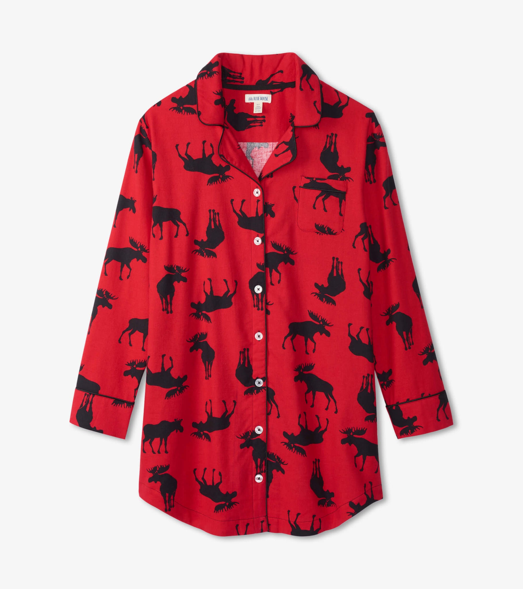 Moose On Red Flannel Nightdress
